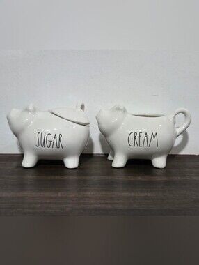 Rae Dunn Pig-Shaped Sugar and Cream Ceramic Set